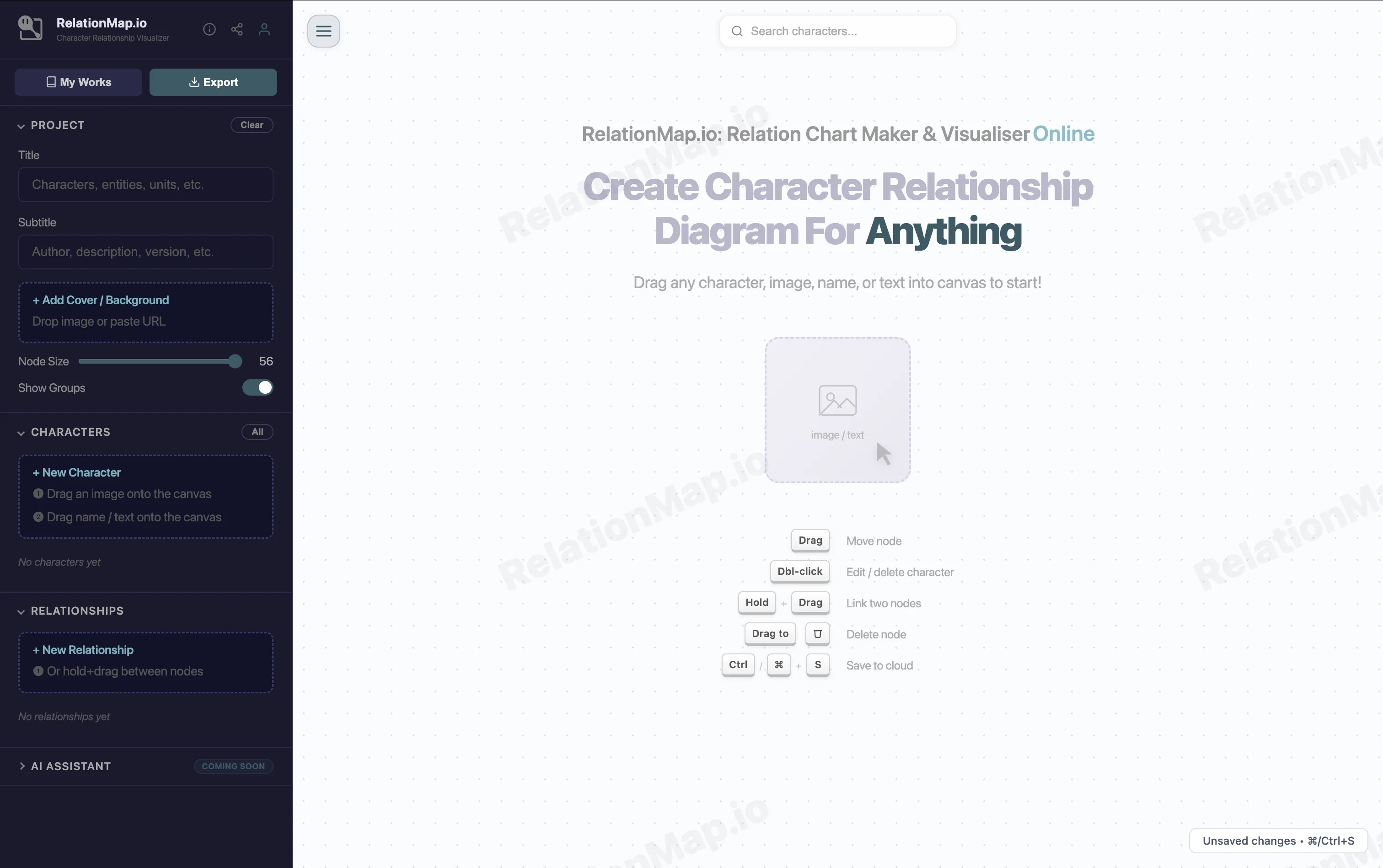 RelationMap.io editor — create relationship maps with drag and drop